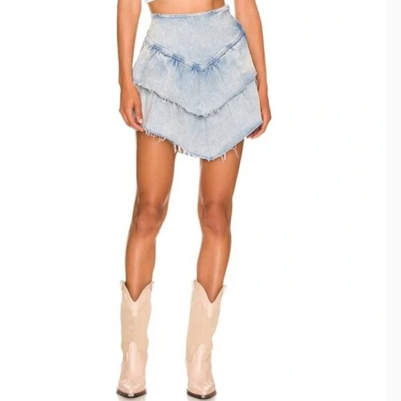 NEW MOTHER Denim The Ruffle Mini Raw Edge Skirt Threading the Needle I S… - Picture 1 of 10